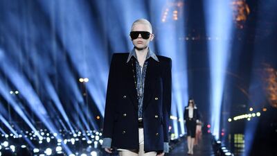 Looks were largely sparkly monochrome at Saint Laurent Womenswear Spring/Summer 2020. Getty Images