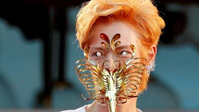 Actor Tilda Swinton poses at the 77th Venice Film Festival opening ceremony. Reuters