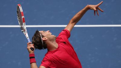 Dominic Thiem hits a serve to Sumit Nagal during the second round of the US Open. AFP