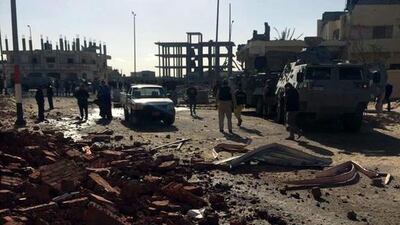 The scene of an attack on an Egyptian police checkpoint in El Arish city in the Sinai Peninsula on January 9, 2017. EPA