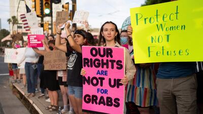 Abortion rights campaigners demonstrate outside of the US Federal Courthouse in Tucson, Arizona. Reuters