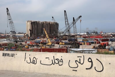 A view shows the grain silo that was damaged during Beirut port explosion, in Beirut, Lebanon February 4, 2021. REUTERS