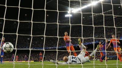Barcelona’s Neymar scores their fourth goal. Albert Gea / Reuters