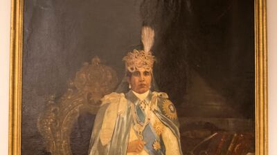 A portrait of the last begum in the lobby of the Jehan Numa Palace Hotel