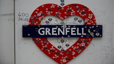 A tribute near Grenfell Tower on the day of a commemoration hearing at the opening of the inquiry into the disaster, in London, May 21, 2018. Henry Nicholls / Reuters