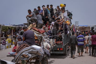 Palestinians flee from the southern Gaza city of Rafah during an Israeli ground and air offensive. AP