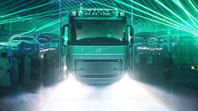 Volvo's new electric lorry, said to be the first of its kind in the UAE, was unveiled at Al Serkal Avenue in Dubai. All photos: Pawan Singh / The National