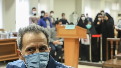 Iranian-German citizen Jamshid Sharmahd attends his trial in Tehran earlier this month. AP