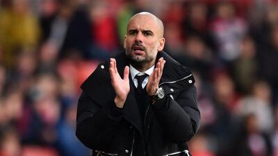 Manchester City's Spanish manager Pep Guardiola gestures on the touchline during the English Premier League football match against Southampton at St Mary's Stadium in Southampton, southern England on April 15, 2017. Glyn Kirk / AFP