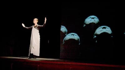 A scene from Antigone by the actor and director Birute Mar from Lithuania. Courtesy Fujairah International Monodrama Festival