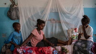 Sabrina, 11, Donat, 13 and Surnk, 7, three of Alem Ande’s five children. Getty
