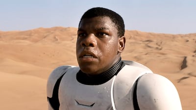 John Boyega plays a force-sensitive stormtrooper who defects from The Empire and winds up stranded on Tatooine and hunted as a deserter in Star Wars: The Force Awakens. Tom Holland said he had four or five auditions for this role. AP Photo/LucasFilm, Disney