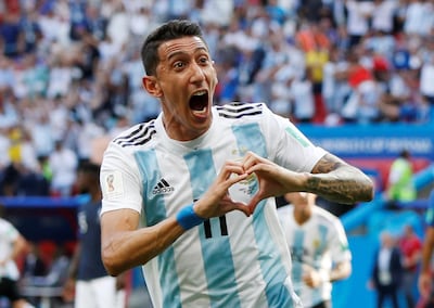 Argentina's Angel di Maria celebrates scoring against France to make it 1-1. John Sibley / Reuters