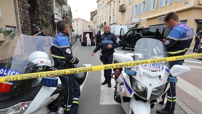 Police officers block a street leading to the archeology museum in Saint-Raphael, southern France. AFP