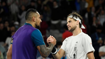 Dominic Thiem and Nick Kyrgios greet at the net after their Australian Open third round match. Reuters