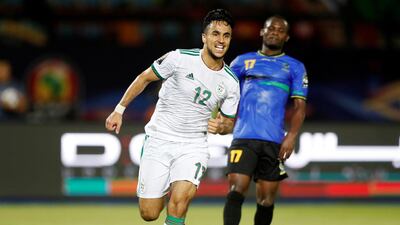Algeria's Adam Ounas celebrates scoring their second goal. Reuters
