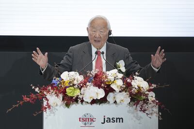 Morris Chang, founder of Taiwan Semiconductor Manufacturing Co., at the opening ceremony of their new factory in Kumamoto Prefecture, Japan, on February 24. Bloomberg