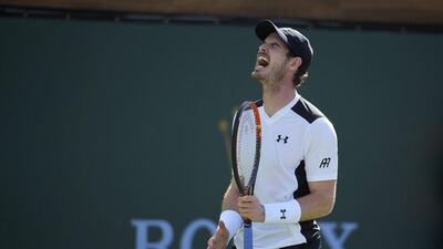 Andy Murray reacts during his loss to Federico Delbonis at the Indian Wells Masters tournament on Monday. Mark J Terrill / AP / March 14, 2016