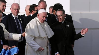 Pope Francis arrives at Sheikh Zayed Grand Mosque in Abu Dhabi. Reuters