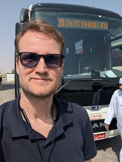Rowan Beard took a bus from Muscat to his Abu Dhabi home after flying from Jakarta. Photo: Rowan Beard