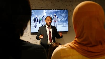White Helmets chief Raed Saleh speaks at an event during the World Economic Forum in Davos, on January 19, 2017. Ruben Sprich / Reuters