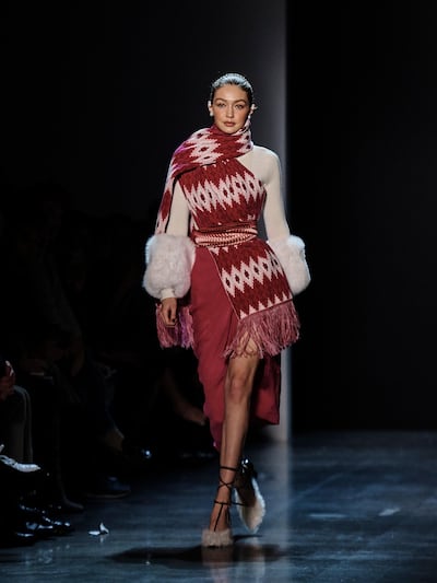 The Prabal Gurung collection modeled by Gigi Hadid during Fashion Week in New York. AP Photo