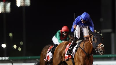 Jockey James Doyle riding Very Special wins the Race4 Balanchine sponsored by Emirates Skywards at the Meydan Racecourse in Dubai. ( Satish Kumar / The National