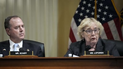 Zoe Lofgren speaks alongside Adam Schiff at the committee meeting. AFP