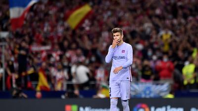 Gerard Pique of Barcelona reacts at the final whistle. Getty Images