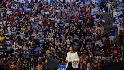 Ms Harris during a campaign rally in Savannah. Reuters