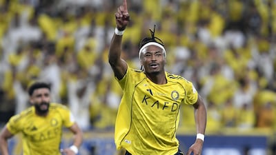 Al Nassr's Mohamed Simakan celebrates after scoring. EPA