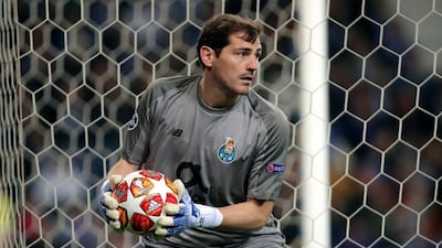 Porto goalkeeper Iker Casillas during their Champions League quarter-final second leg against Liverpool at the Dragao stadium in 2019. AP