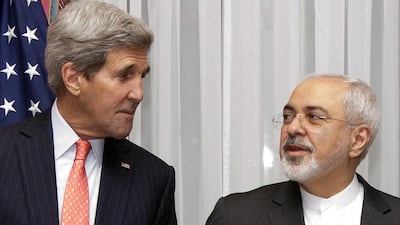 Javad Zarif, Iran's foreign minister, and John Kerry, then US secretary of state, during the nuclear talks in 2015. International negotiations with Iran during the Obama administration focused on curbing its nuclear programme, with its regional ambitions largely going unchecked. AP
