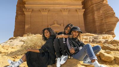 Alaa Balkhy, Sarah Taibah and Jory Al Maiman feature in a new Adidas Originals campaign, shot in Al Ula, Saudi Arabia. Courtesy Adidas