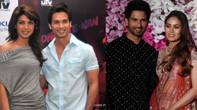 28 versus 38: Shahid Kapoor definitely looks more rugged with another decade under his belt - it makes sense, in 2009 he wasn't a parent. Now he's a father of two; here he is in 2009 with Priyanka Chopra (who he once dated), and then in 2019 with his wife Mira Rajput. EPA