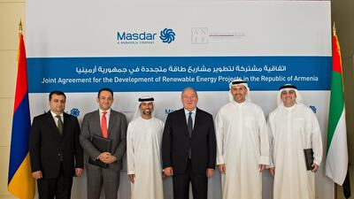 Representatives from Masdar and the Armenian National Interests Fund at the signing of the joint agreement. Courtesy Masdar