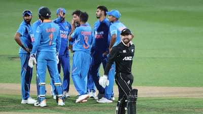 New Zealand’s Tom Blundell is dismissed at Seddon Park in Hamilton. AFP