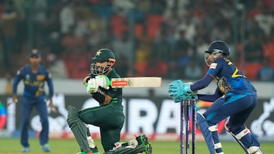 Mohammad Rizwan plays a sweep shot. AP