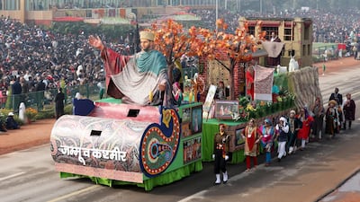 A float representing Jammu and Kahsmir travels down the Rajpath in New Delhi on January 26, 2018. Harish Tyagi / EPA