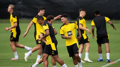Jadon Sancho training with teammates. Getty