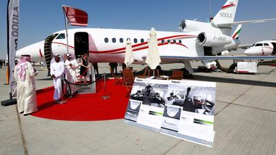 The Falcon 2000LXS, which can land at over 90 per cent of its maximum takeoff weight, on display at the Dubai Airshow. Victor Besa for The National