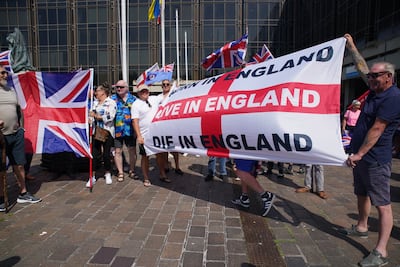 Protesters opposing the Stand Up To Racism rally in Portsmouth on Friday. PA