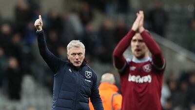 West Ham manager David Moyes celebrates after the match. Reuters