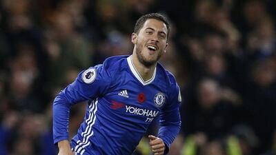 Chelsea’s Eden Hazard celebrates scoring their fourth goal. Andrew Couldridge / Action Images / Reuters