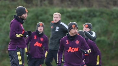 Marcos Rojo trains at the Aon Training Complex in Manchester. Getty