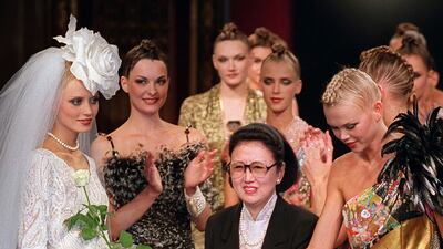 Mori with her models at the end of her autumn/winter 2000-01 haute couture show. AFP
