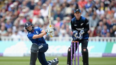 Joe Root of England hots out for six runs during the first ODI Royal London One-Day match between England and New Zealand at Edgbaston on June 9, 2015 in Birmingham, England. Gareth Copley/Getty Images