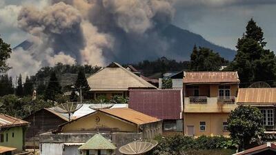 Mount Sinabung volcano spews thick volcanic ash in Karo, North Sumatra. Many residents in the area have been forced to relocate to other villages of Northern Sumatra at a safer distance from mount Sinabung volcano, one of most active in Indonesia. Ebenezer Pinem / AFP