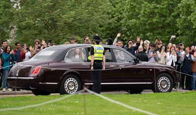 King Charles III arrives at the Whittle Laboratory. Getty