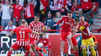 Union Berlin celebrate after scoring. Getty